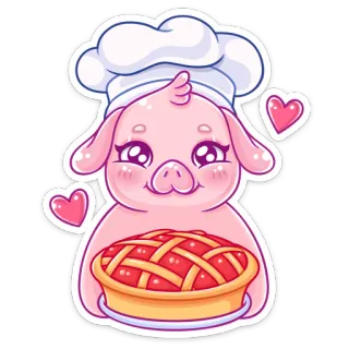 ❤️ cerdo, hornear, tarta, gorro de chef, lindo, pegatina, postre, corazones telegram sticker