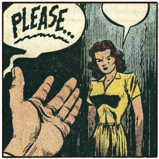 🙏 PLEASE... comic book, vintage, woman, hand, pleading, drama telegram sticker