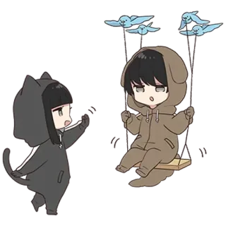 🌟 น่ารัก, การ์ตูน, สัตว์, นก, ชิงช้า telegram sticker