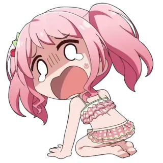 😱 Anime, Dziewczyna, Płacząca, Kawaii, Chibi, Strój kąpielowy telegram sticker