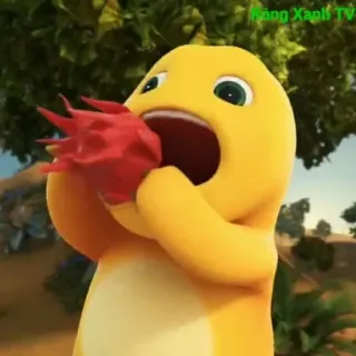 🦖 Kartun, Kuning, Binatang, Buah naga, Makan telegram sticker