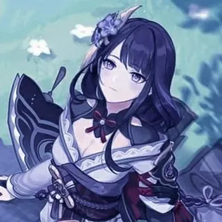 👾 Raiden Shogun Genshin Impact Anime, Jeu vidéo, Personnage, Genshin Impact, Raiden Shogun, Cheveux violets, Waifu telegram sticker