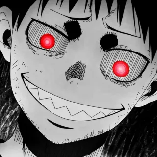 ♥️ Shinra Kusakabe Fire Force Anime, Fire Force, Shinra Kusakabe, Occhi Rossi, Sorriso, Sorridere, Bianco e nero whatsapp sticker