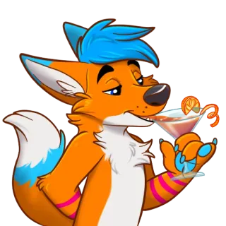 🍸 renard, anthropomorphe, dessin animé, animal, cocktail, boisson whatsapp sticker
