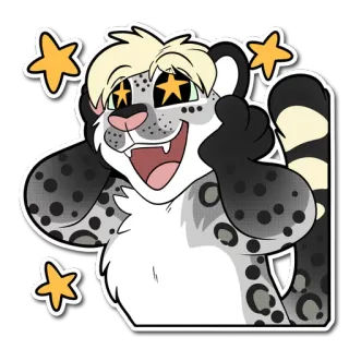 ⭐ Furry, Leopardo delle nevi, Cartone animato, Stelle, Carino, Felice telegram sticker