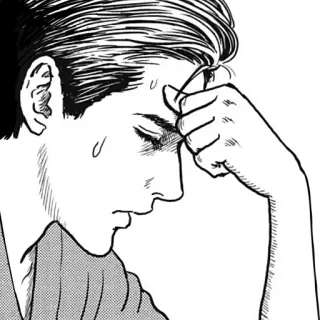 😥 hombre, anime, manga, triste, preocupado, dolor de cabeza, estrés whatsapp sticker