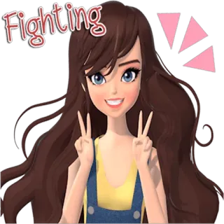 ✌ Fighting Desenho animado, Menina, Sinal de paz, Lutando, Fofo, Incentivo telegram sticker