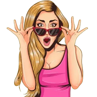 🕶 Frau, Sonnenbrille, blond, Mädchen, Pop Art, überrascht, Cartoon telegram sticker