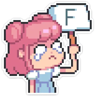 😭 F piangere, lettera F, pixel art, ragazza, arrabbiata telegram sticker
