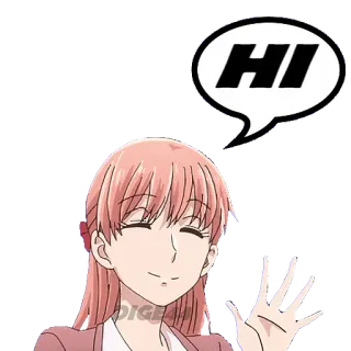 👋 HI 애니메이션 소녀, 분홍 머리, 안녕하세요, 인사, 만화 telegram sticker