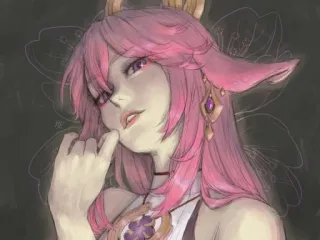 😁 Yae Miko Genshin Impact 动漫, 八重神子, 原神, 游戏角色, 粉色头发, 狐狸, 耳朵 telegram sticker