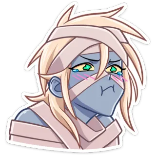 😡 momia, triste, llorando, anime, vendajes, dibujos animados, pegatina, emoji telegram sticker