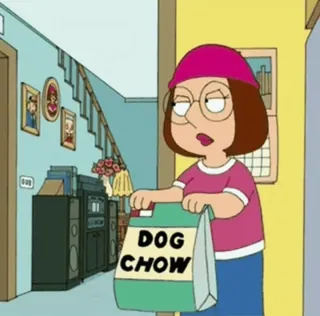 😐 Meg Griffin Family Guy DOG CHOW dessin animé, animé, nourriture pour chien, Meg, série télé whatsapp sticker