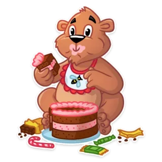 😋 urso, bolo, sobremesa, comida, fofo, desenho animado whatsapp sticker
