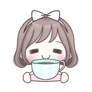 😊 menina, café, bebida, fofo, chibi, kawaii, adesivo telegram sticker