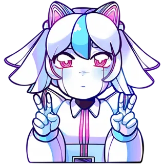 ✌ 애니메이션, 만화, 귀여운, 캐릭터, 로봇, 소녀, 평화 기호 telegram sticker