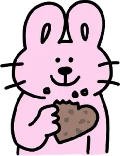 💬 토끼, 바니, 쿠키, 먹는, 분홍색, 동물, 귀여운 whatsapp sticker