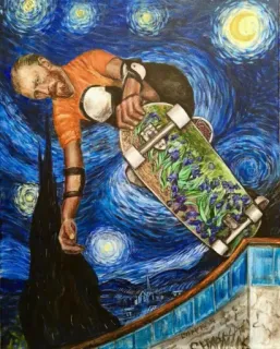 👂 Skateboarden, Kunst, Vincent van Gogh, Sternennacht, Skateboard, Iris telegram sticker