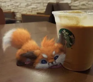 ☕ fox, plush, starbucks, coffee, toy, animal, drink telegram sticker