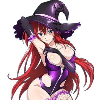🎃 Rias Gremory High School DxD Anime, Bruxa, Sexy, Garota, Cabelo ruivo, Roxo telegram sticker