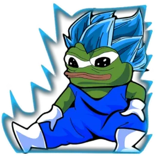 😁 pepe, frog, dragonball, super saiyan, blue hair, anime telegram sticker