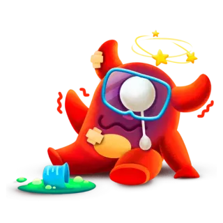 😨 Cartone animato, Mostro, Malato, Stordito, Ferito, Rosso, Personaggio, Fantasy telegram sticker
