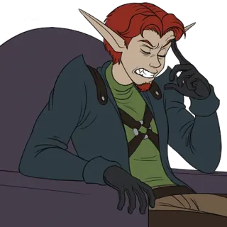 😑 elfo, pensando, dibujos animados, personaje, fantasía telegram sticker