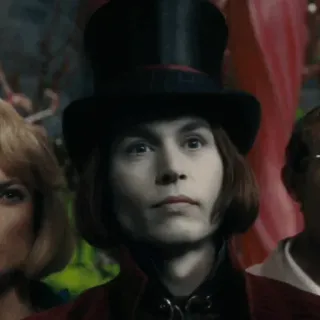 🎩 Willy Wonka Charlie and the Chocolate Factory Willy Wonka, Johnny Depp, Schokoladenfabrik, Hut, Süßigkeiten telegram sticker