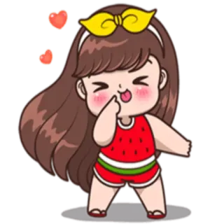 😜 การ์ตูน, ผู้หญิง, น่ารัก, แตงโม, คาวาอิ, หัวใจ, สติกเกอร์ telegram sticker