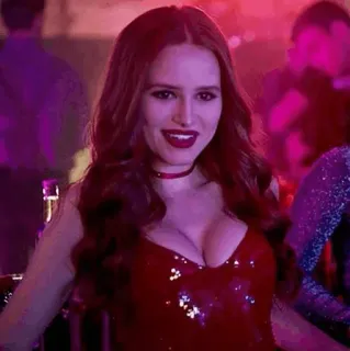 🥵 Cheryl Blossom Riverdale vestido rojo, fiesta, mujer, celebración, baile, Madelaine Petsch telegram sticker