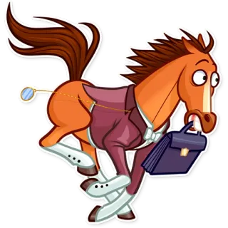 🏃‍♀️ cheval, dessin animé, costume, mallette, course, monocle, animal telegram sticker