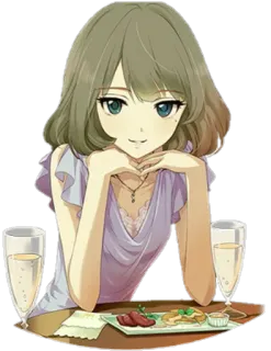 😊 Ragazza anime, Cena, Ritratto, Carino, Festa, Cibo, Cartone animato telegram sticker
