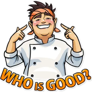 😇 WHO IS GOOD? cocinero, dibujos animados, cocina, restaurante, comida, feliz telegram sticker