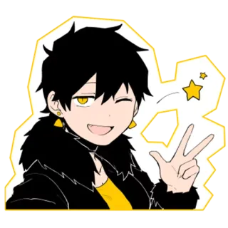 😉 Anime, Cartone animato, Personaggio, Occhiolino, Sorriso, Giallo whatsapp sticker