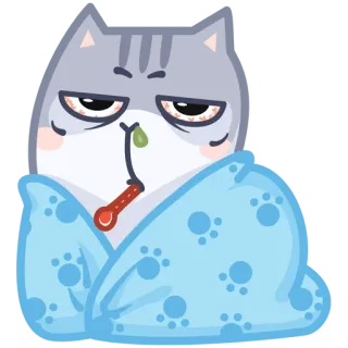 🤧 gato, doente, doente, termômetro, cobertor, frio, gripe telegram sticker