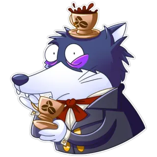 ☕️ lobo, café, desenho animado, animal, bebida, cafeína telegram sticker