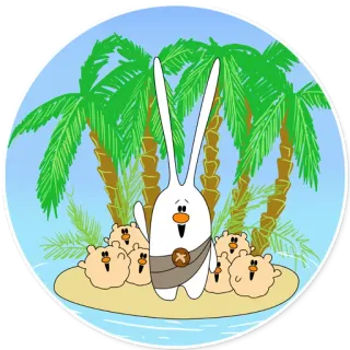🌴 rabbit, bunny, cartoon, island, palm trees, cute, character telegram sticker