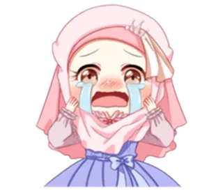 😭 płacz, kreskówka, hidżab, smutny, anime telegram sticker