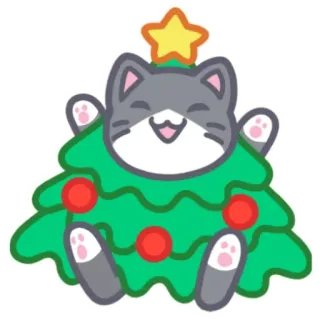 🌲 кот, ёлка, милый, праздник, праздничный, наклейка telegram sticker