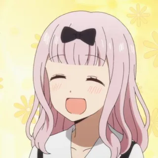 😄 Chika Fujiwara Kaguya-sama: Love Is War anime, chika fujiwara, kaguya-sama: love is war, kawaii, cute, pink hair, smiling whatsapp sticker