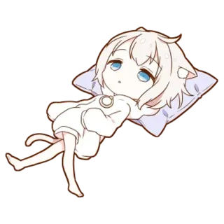 🌟 Anime, Chibi, Carino, Cartoni animati, Kawaii, Sdraiato, Cuscino, Rilassato whatsapp sticker