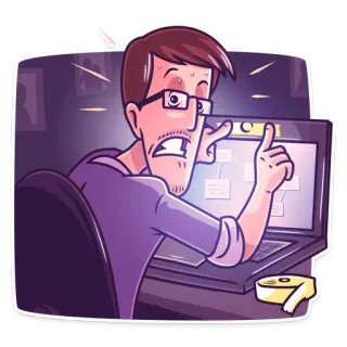 😨 hombre, ordenador, oficina, escritorio, preocupado, estresado, programador telegram sticker
