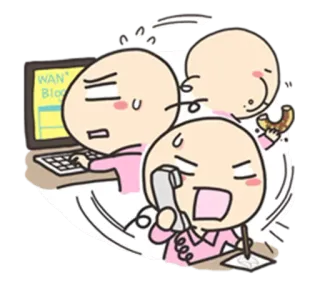 😥 WAN's Blog สำนักงาน, คอมพิวเตอร์, โทรศัพท์, เครียด, ยุ่ง, โดนัท, การ์ตูน telegram sticker