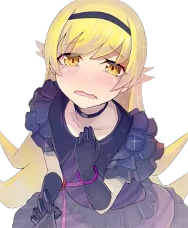 😢 Shinobu Oshino Monogatari series 애니메이션, 여자, 귀여운, 금발 머리, 눈물, 캐릭터, 애니메이션 여자, 팬아트 telegram sticker