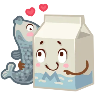 😍 fish, milk, cartoon, cute, kawaii, food, beverage telegram sticker