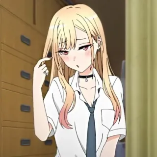 🥟 Marin Kitagawa My Dress-Up Darling anime, girl, school uniform, blonde hair, cute telegram sticker