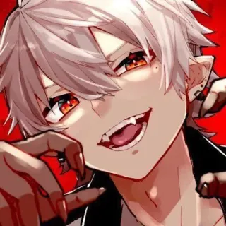 🤍 anime, demon, fangs, white hair, red eyes, anime boy whatsapp sticker