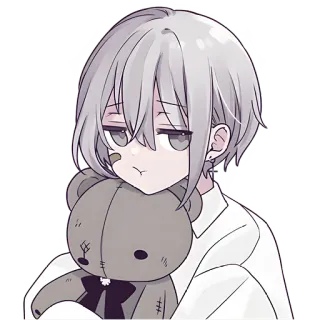 😒 anime, manga, boy, teddy bear, sad, sticker telegram sticker