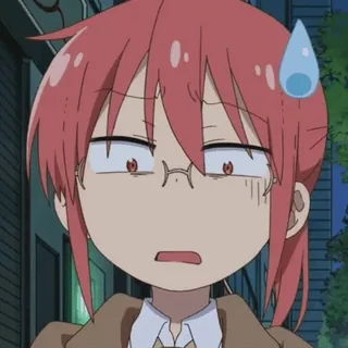 😰 Kobayashi Miss Kobayashi's Dragon Maid Аниме, Кобаяши, Дракон-горничная Кобаяши, нервный, взволнованный, персонаж, рыжие волосы telegram sticker