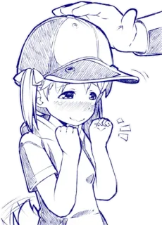 🥰 gadis anime, topi baseball, imut, manga, tepuk kepala, ilustrasi, kartun, gambar telegram sticker